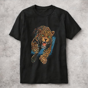 Camiseta Leopardo Feroz Arte de Vida Selvagem de Gato Grand