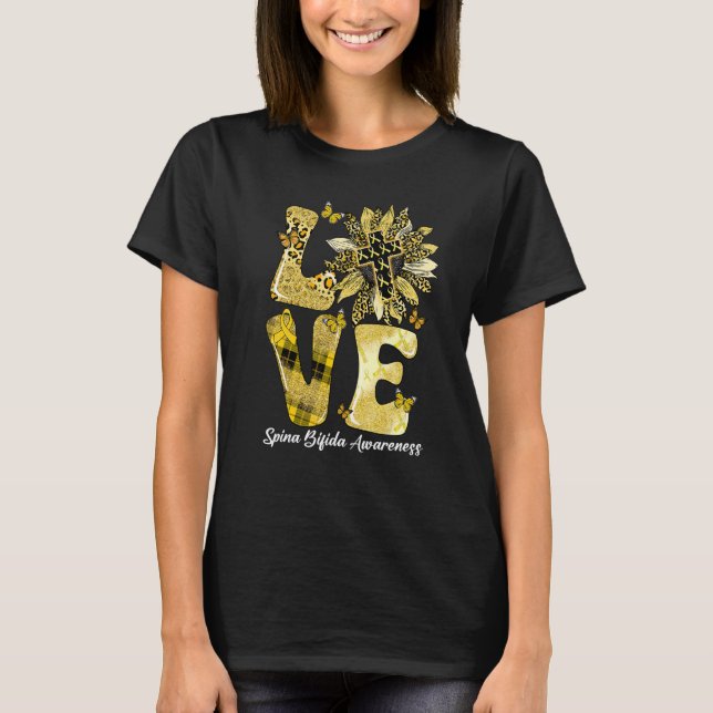 Camiseta Leopardo Girassol LOVE Yellow Ribbon Spina Bifida (Frente)