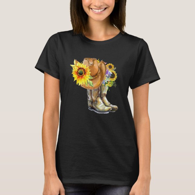 Camiseta Leopardo Hat Cowgirl Boot Sunflower Para Cowgirl C (Frente)
