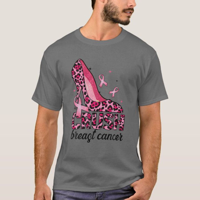 Camiseta Leopardo Impresso de Alto Calço Cancer de Mama em  (Frente)