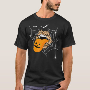 Camiseta Leopardo Imprime Lábios de Halloween Língua com Ar