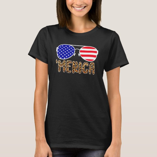 Camiseta Leopardo Merica Óculos De Sol 4 De Julho Meninos G (Frente)