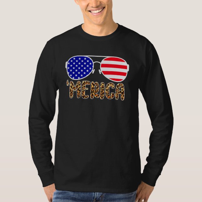 Camiseta Leopardo Merica Óculos De Sol 4 De Julho Meninos G (Frente)