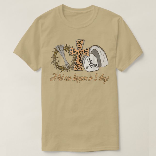 Camiseta Leopardo Muito Pode Acontecer Em 3 Dias Jesus Pásc (Frente do Design)