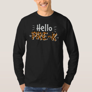 Camiseta Leopardo Olá Pré K Volta às Aulas Meninos Meninas