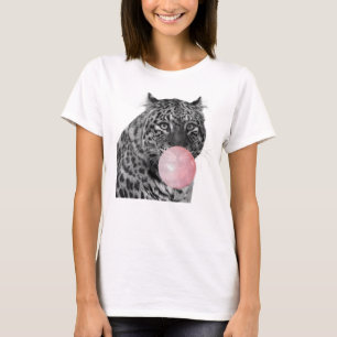Camiseta Leopardo Pantera Preto Branco Rosa Chiclete