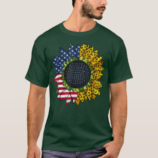 Camiseta Leopardo Patriótico de Girassol Americano 4º De
