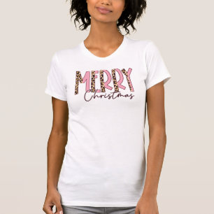 Camiseta Leopardo Rosa Feliz Natal Mulheres