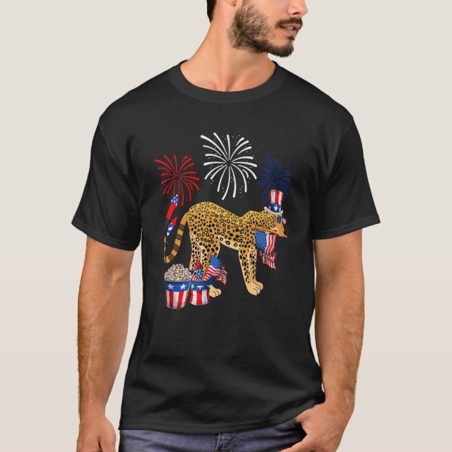 Camiseta Leopardo segurando bandeira americana Óculos de so (Frente)