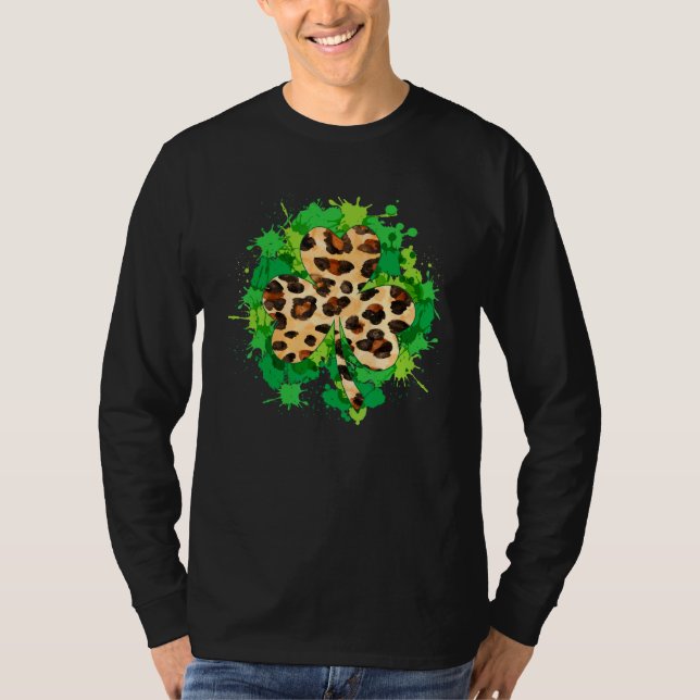 Camiseta Leopardo Shamrock Splash Homens Dias de São Patríc (Frente)
