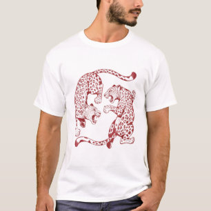 Camiseta Leopardo Vermelho Feroz Luta Arte de Impressão de