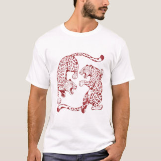 Camiseta Leopardo Vermelho Feroz Luta Arte de Impressão de
