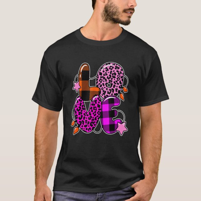 Camiseta Leopardo Xadrez Amor Impressão de Natal Letra Xmas (Frente)