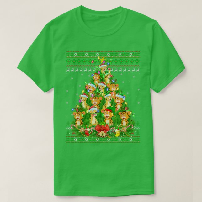 Camiseta Leopardo Xmas Papais noeis Leopard Ugly Chri (Frente do Design)