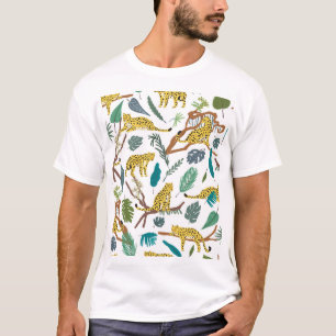 Camiseta Leopardos na selva, traçados à mão.
