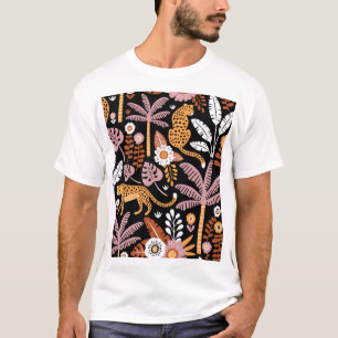 Camiseta Leopards Palms Vintage Padrão sem costura