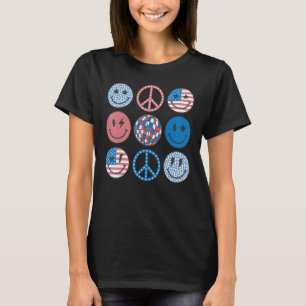 Camiseta Lepard Smile Face Peace American Flag 4 De Julho