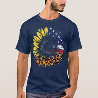 Camiseta Lepard Sunflower American Flag 4° de julho Pat