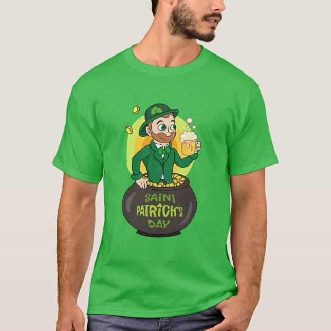Camiseta Leprecaína de desenho animado em pote de ouro segu (Frente)