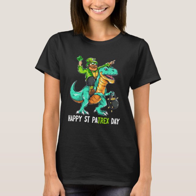 Camiseta Leprechaun Andando Dinossaur Rex Rua Feliz Patrick (Frente)