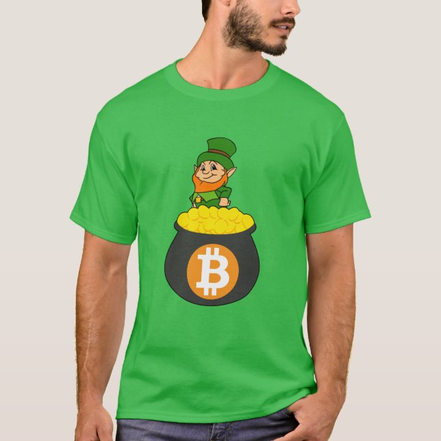 Camiseta Leprechaun Bitcoin Pote De Dia de São Patrício Dou (Frente)