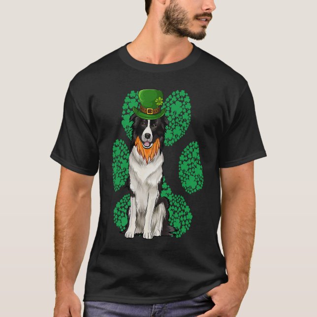 Camiseta Leprechaun Border Collie St Patricks Day Shamrock  (Frente)