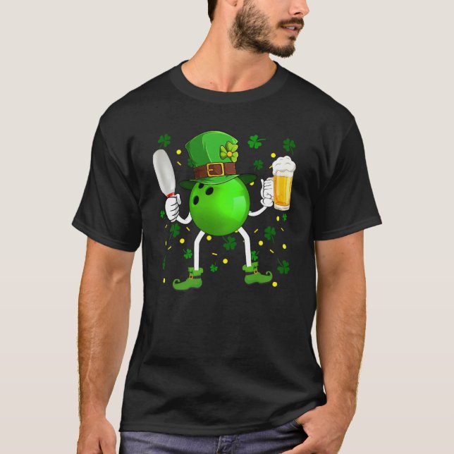 Camiseta Leprechaun Bowling Ball Pin & Glass Of Beer St Pat (Frente)