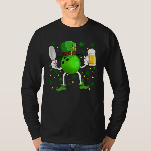 Camiseta Leprechaun Bowling Ball Pin & Glass Of Beer St Pat (Frente)