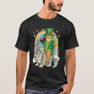 Camiseta Leprechaun Cat Dirigindo Unicorn Cat Caticorn Happ