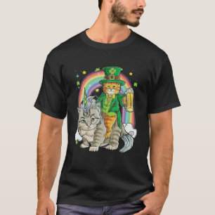 Camiseta Leprechaun Cat Dirigindo Unicorn Cat Caticorn Happ