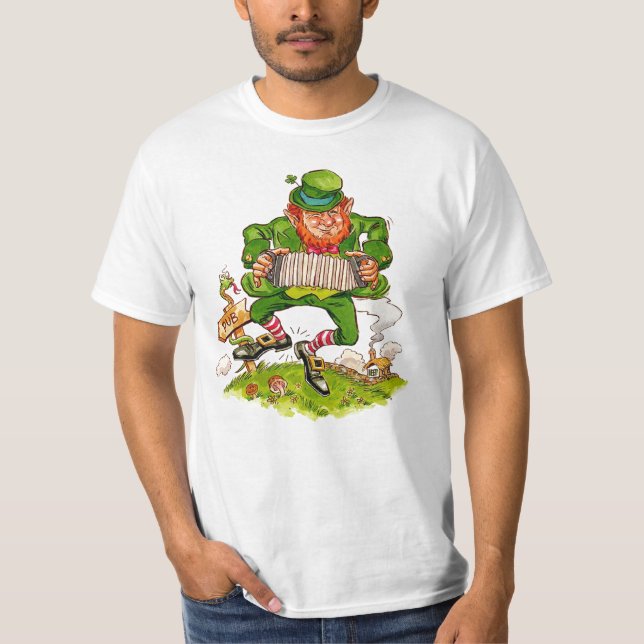 Camiseta Leprechaun Dançando um Jig, Rua Feliz. Dia de Patr (Frente)