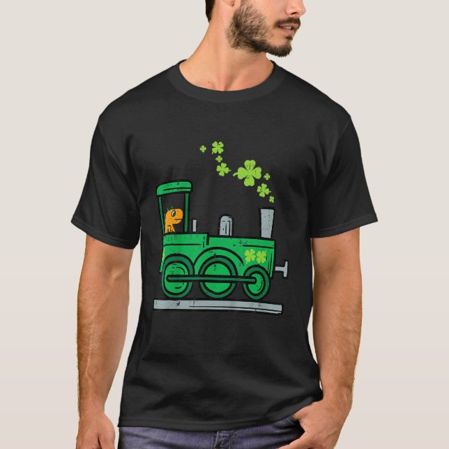 Camiseta Leprechaun Dino Train Dia de São Patrício irlandês (Frente)