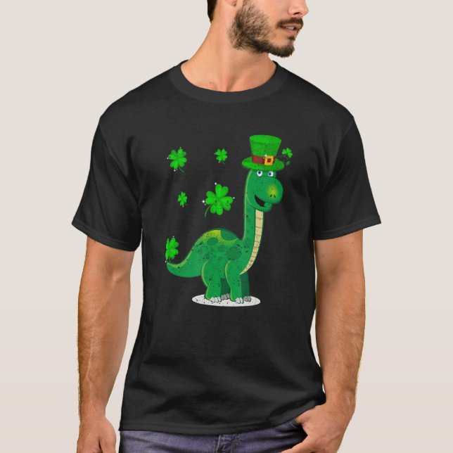 Camiseta Leprechaun Dinosaur Shamrock St Patricks Day Anima (Frente)
