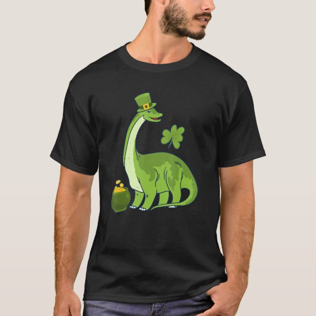 Camiseta Leprechaun Dinosaur Shamrock St Patricks Day Anima (Frente)