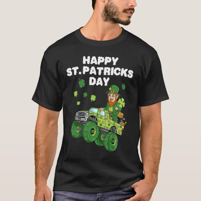 Camiseta Leprechaun Dirige Caminhão Monstro Feliz Dia de Sã (Frente)