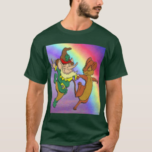 Camiseta Leprechaun e Mouse dançando com o Rainbow T-Shirt