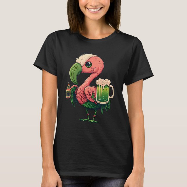 Camiseta Leprechaun Flamingo Beer Irish Flamingo Rua Patric (Frente)