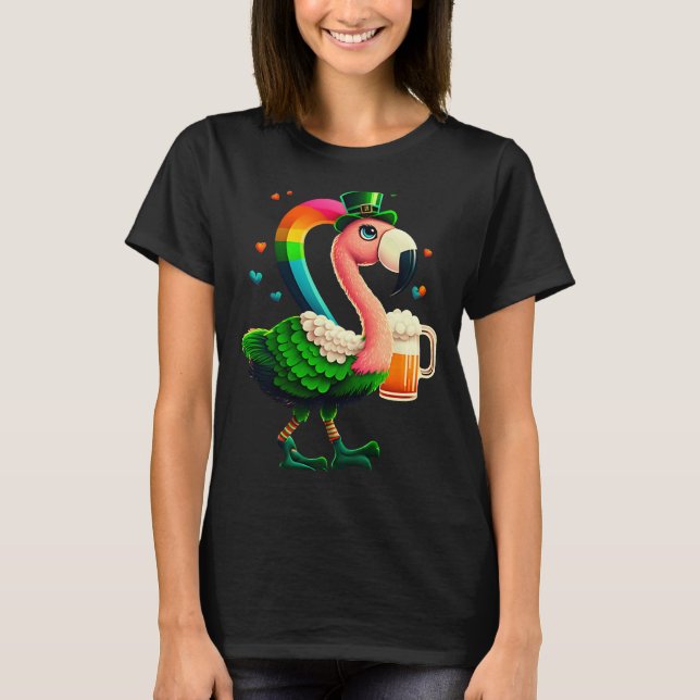 Camiseta Leprechaun Flamingo Beer Irish Flamingo St Patrick (Frente)