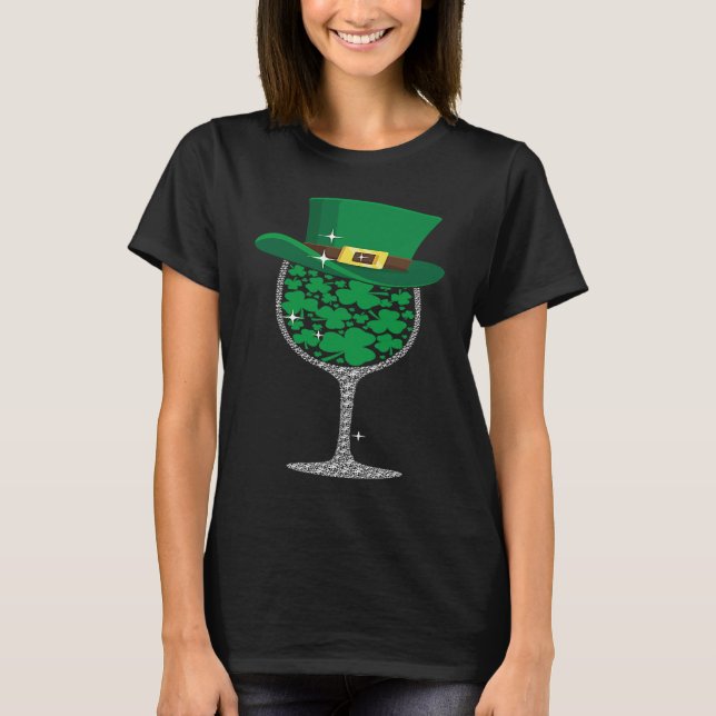 Camiseta Leprechaun Glass Of Wine Shamrock St Patrick's Day (Frente)