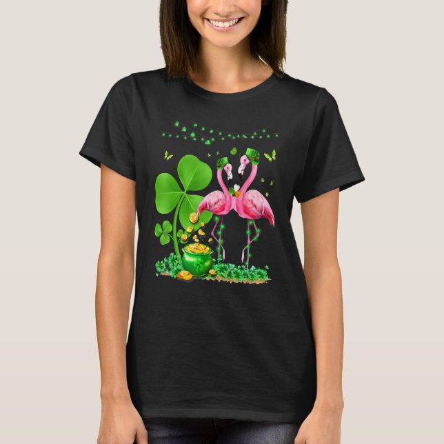 Camiseta Leprechaun Hat Flamingo Shamrock St Patricks Day B (Frente)