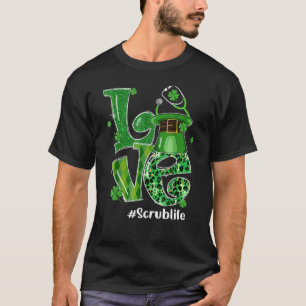 Camiseta Leprechaun Hat Love Scrub Nurse Dia de São Patríci