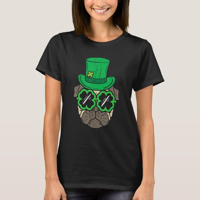 Camiseta Leprechaun Hat Pug Shamrock Vídeos St Patricks Da (Frente)
