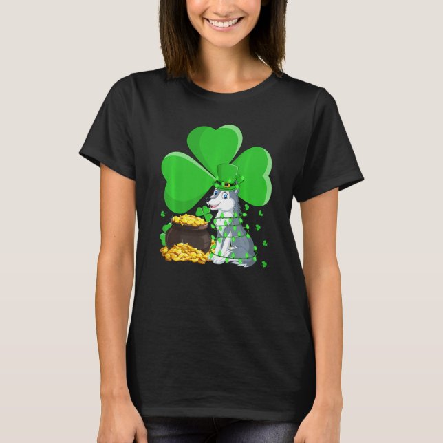 Camiseta Leprechaun Hat Shamrock Leaf Wolf St Patrick S Day (Frente)