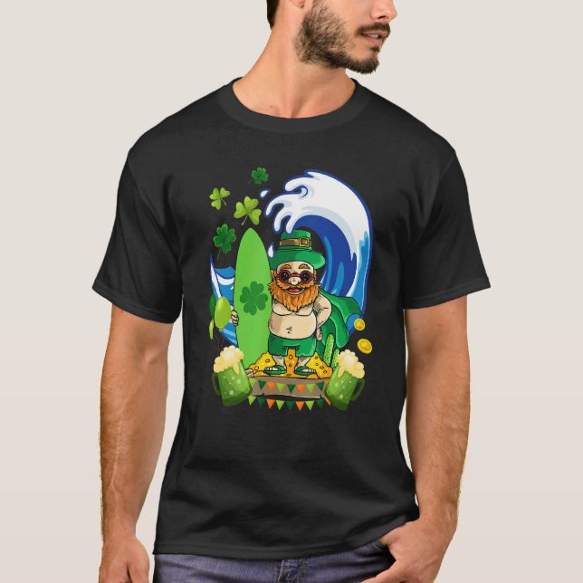 Camiseta Leprechaun Hawaiian Surfing Shamrock St Patricks D (Frente)