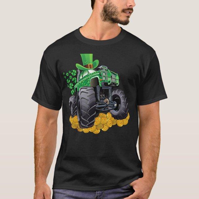 Camiseta Leprechaun Monster Truck Shamrock Rua Patrick Day  (Frente)