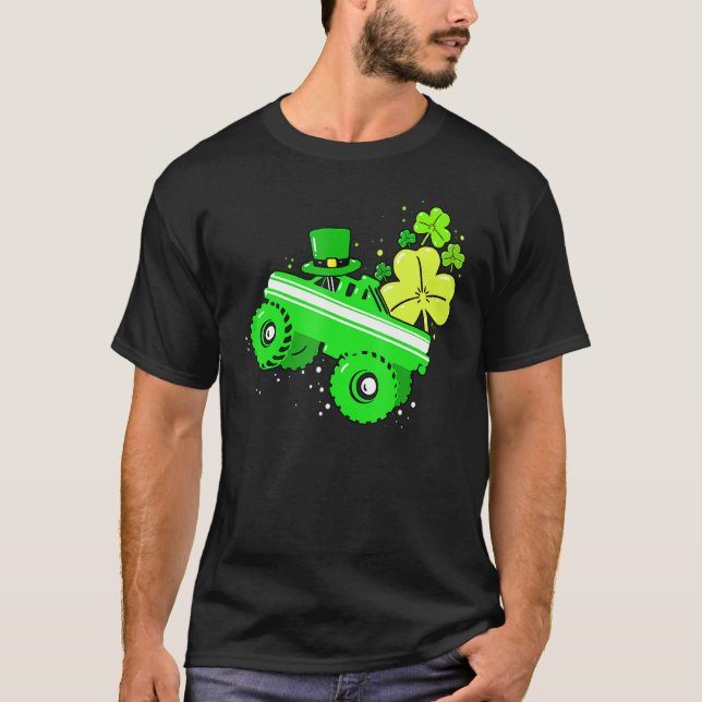 Camiseta Leprechaun Monster Truck Shamrock Rua Patrick Day  (Frente)
