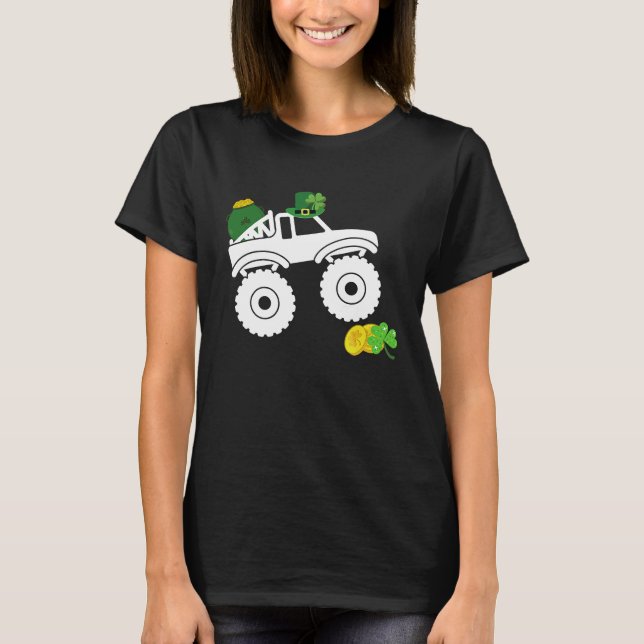 Camiseta Leprechaun Monster Truck Shamrock St Patrick Day B (Frente)