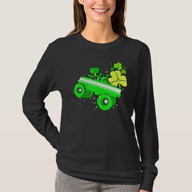 Camiseta Leprechaun Monster Truck Shamrock St Patrick Day B (Frente)
