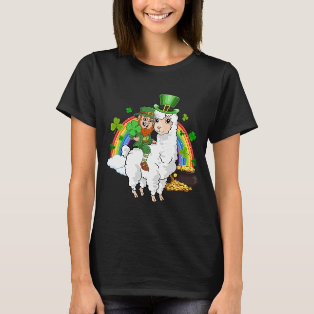 Camiseta Leprechaun Ride Llama Alpaca Saint Patricks Day (Frente)