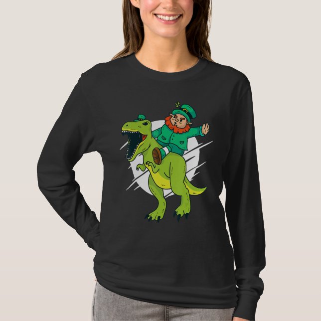 Camiseta Leprechaun Riding A T Rex Dinosaur Funny St Patric (Frente)